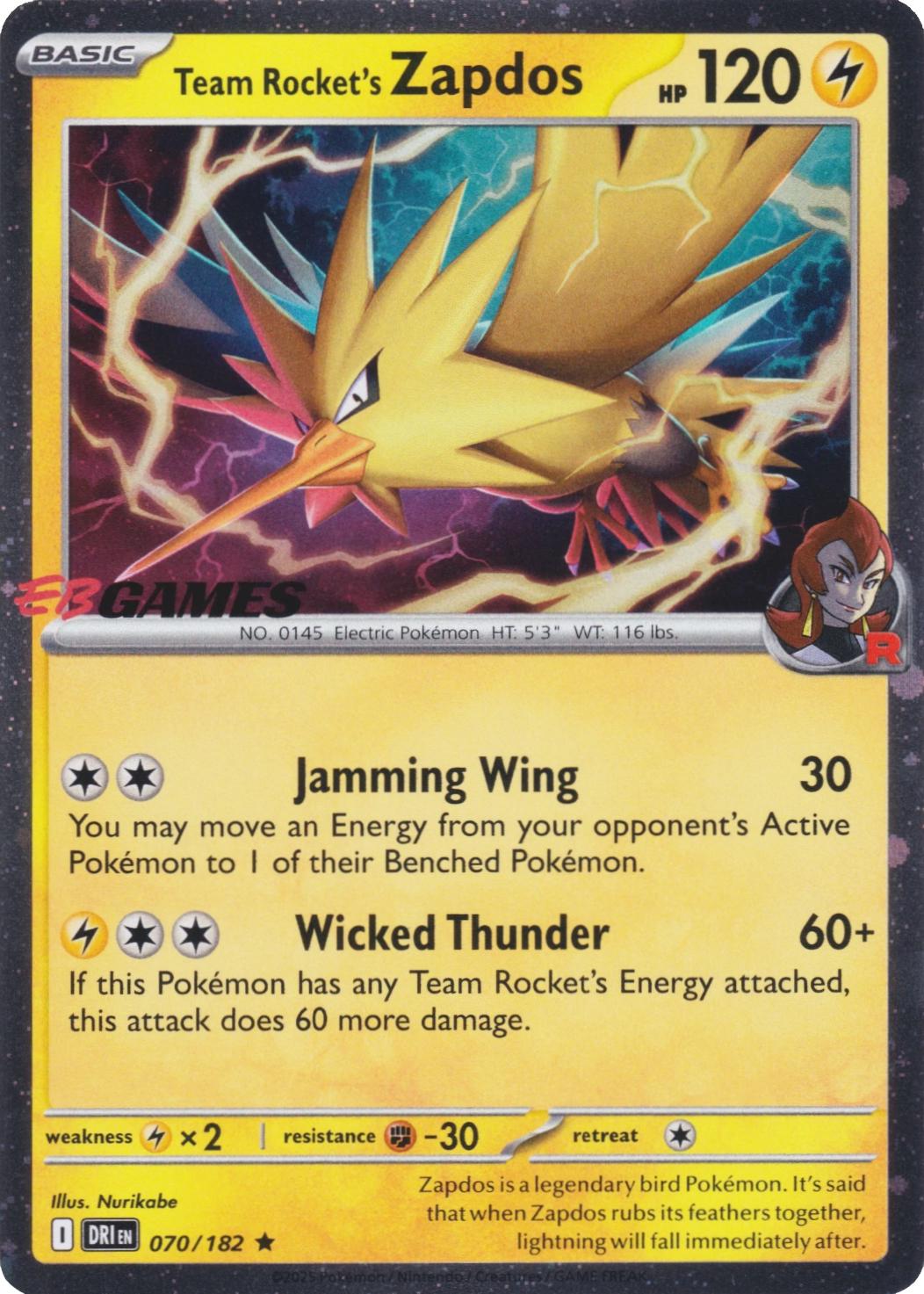 Destined Rivals Team Rocket's Zapdos [Eb-Games] Pokémon card